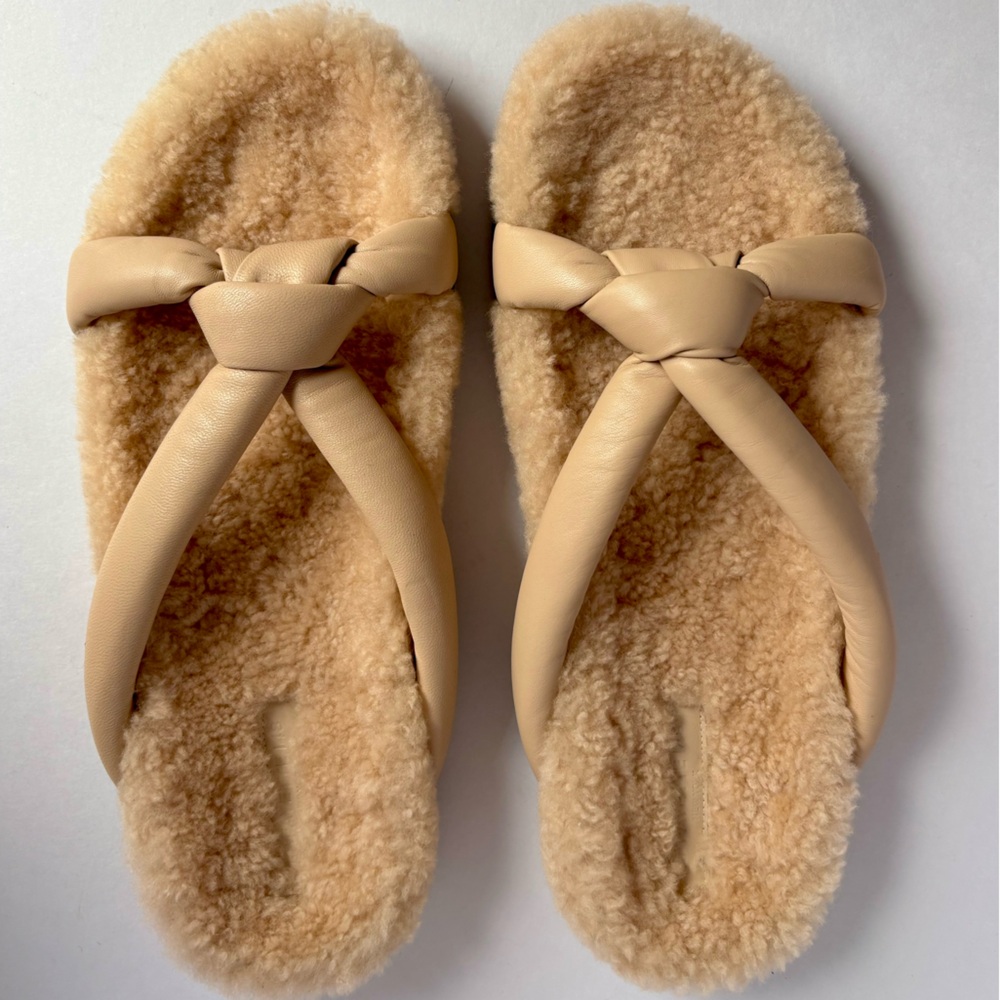 Lafayette 148 New York Honore Shearling Leather-Strapped Sandals Size 40EU NWOT